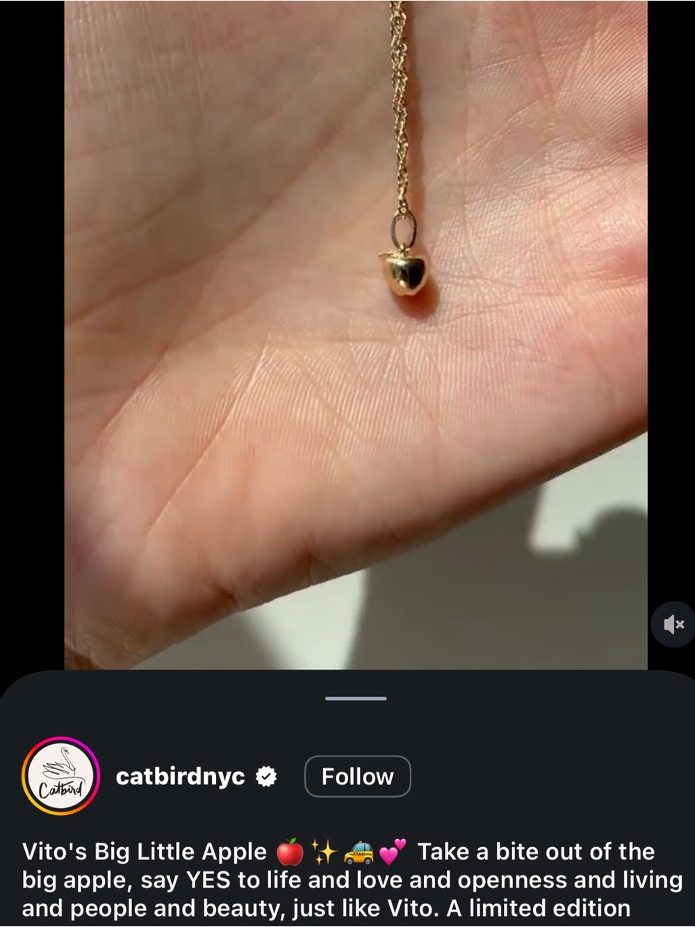 Catbird Vito's Big Little Apple Charm 14K Solid Yellow Gold Catbird Apple Charm